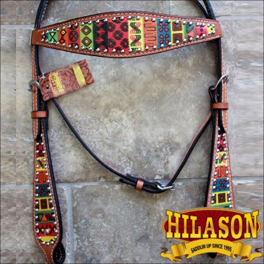 HILASON WESTERN LEATHER HORSE TACK BRIDLE HEADSTALL AZTEC