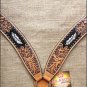S469 HILASON WESTERN LEATHER HAND TOOL HORSE BREAST COLLAR TAN W/ BLACK INLAY