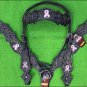 HILASON WESTERN LEATHER HEADSTALL BREAST COLLAR BLACK PINK BREAST CANCER CONCHO