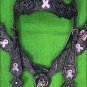 HILASON WESTERN LEATHER HEADSTALL BREAST COLLAR BLACK PINK BREAST CANCER CONCHO