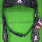 HILASON WESTERN LEATHER HEADSTALL BREAST COLLAR BLACK PINK BREAST CANCER CONCHO