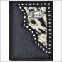 JUSTIN BLACK PEBBLE GRAIN LEATHER SHELL WESTERN TRIFOLD WALLET W/ HAIR ON INLAY