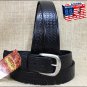 32IN. BLACK 1.5in CASUAL LEATHER BELT EMBOSSED BASKET DESIGN MADE IN USA