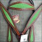 HILASON WESTERN LEATHER HORSE HEADSTALL BRIDLE BREAST COLLAR MAHOGANY LIME GREEN