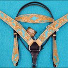 HILASON WESTERN HORSE LEATHER BRIDLE HEADSTALL BREAST COLLAR W/ TURQUOISE INLAY
