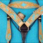 HILASON WESTERN HORSE LEATHER BRIDLE HEADSTALL BREAST COLLAR W/ TURQUOISE INLAY