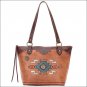 AMERICAN WEST ZUNI PASSAGE LEATHER ZIP TOTE HAND BAG PURSE GOLDEN TAN CONCHO
