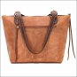 AMERICAN WEST ZUNI PASSAGE LEATHER ZIP TOTE HAND BAG PURSE GOLDEN TAN CONCHO