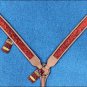HILASON WESTERN LEATHER HORSE BREAST COLLAR TAN W/ RED INLAY