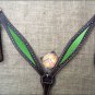 HILASON WESTERN LEATHER HORSE BREAST COLLAR BROWN W/ LIME GREEN INLAY
