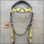 HILASON WESTERN LEATHER HORSE HEADSTALL HAND PAINT YELLOW BLACK CROSS GUN