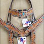 HILASON WESTERN LEATHER HORSE BREAST COLLAR W/ TURQUOISE H PAINT INLAY