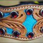 HILASON WESTERN LEATHER HORSE BREAST COLLAR W/ TURQUOISE H PAINT INLAY