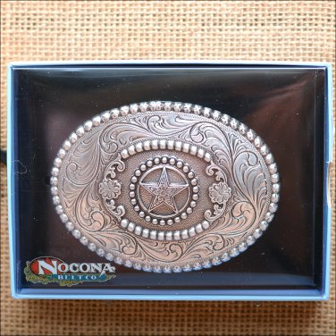 3 inch x 4 inch M&F WESTERN NOCONA SILVER FLORAL STAR BELT BUCKLE