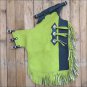 F840 HILASON PRO RODEO BRONC BULL RIDING GREEN SMOOTH LEATHER CHINKS CHAPS YOUTH