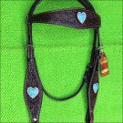 HILASON WESTERN LEATHER HORSE HEADSTALL BRIDLE BROWN TURQUOISE HEART CONCHO
