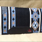 FEP258 HILASON WESTERN NEW ZEALAND WOOL HORSE SADDLE BLANKET BLACK BLUE WHITE