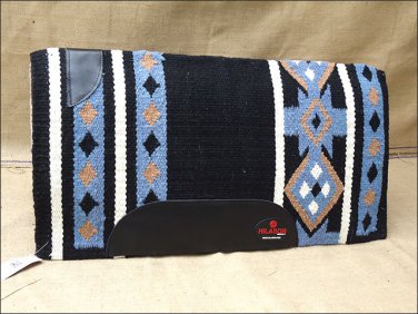 FEP258 HILASON WESTERN NEW ZEALAND WOOL HORSE SADDLE BLANKET BLACK BLUE WHITE