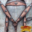 HILASON WESTERN LEATHER HORSE HEADSTALL BREAST COLLAR ANTIQUE BROWN HEART CONCHO