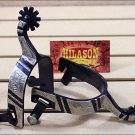 HILASON BLACK STEEL MEN SPURS ENGRAVED GERMAN SILVER TRIM AND CONCHOS