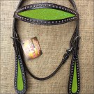 HILASON WESTERN LEATHER HORSE BRIDE HEADSTALL BLACK W/ YELLOW INLAY