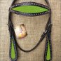 HILASON WESTERN LEATHER HORSE BRIDE HEADSTALL BLACK W/ YELLOW INLAY