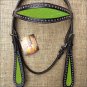 HILASON WESTERN LEATHER HORSE BRIDE HEADSTALL BLACK W/ YELLOW INLAY