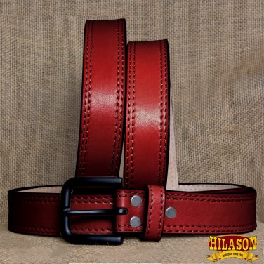 GM101DB-F HILASON HAND MADE HEAVY DUTY BUFFALO HIDE LEATHER STICHED BELT 46"