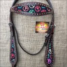 HILASON WESTERN LEATHER HORSE BRIDLE HEADSTALL DARK BROWN W/ PEACE SIGN INLAY
