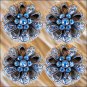 SET OF 2 CRYSTAL RHINESTONE BLING CONCHOS FLORAL DESIGN ANTIQUE COPPER FINISH