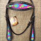 HILASON WESTERN LEATHER HORSE BRIDLE HEADSTALL BLACK W/ BUBBLES INLAY