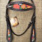HILASON WESTERN LEATHER HORSE BRIDLE HEADSTALL BLACK W/ FLORAL INLAY