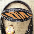 HILASON WESTERN LEATHER HORSE BRIDLE HEADSTALL BLACK W/ TIGER CHEETAH INLAY
