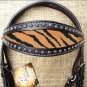 HILASON WESTERN LEATHER HORSE BRIDLE HEADSTALL BLACK W/ TIGER CHEETAH INLAY