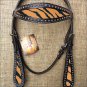 HILASON WESTERN LEATHER HORSE BRIDLE HEADSTALL BLACK W/ TIGER CHEETAH INLAY