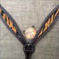 HILASON WESTERN LEATHER HORSE BREAST COLLAR BLACK W/ TIGER CHEETAH INLAY