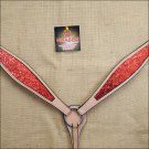 HILASON WESTERN LEATHER HORSE BREAST COLLAR TAN W/ RED GLITTER INLAY