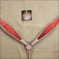 HILASON WESTERN LEATHER HORSE BREAST COLLAR TAN W/ RED GLITTER INLAY