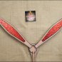 HILASON WESTERN LEATHER HORSE BREAST COLLAR TAN W/ RED GLITTER INLAY