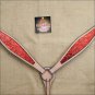 HILASON WESTERN LEATHER HORSE BREAST COLLAR TAN W/ RED GLITTER INLAY