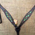 HILASON WESTERN LEATHER HORSE BREAST COLLAR BLACK W/ LADY BIRD INLAY