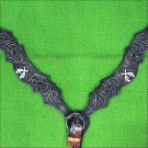 HILASON WESTERN LEATHER HORSE BREAST COLLAR BLACK CROSS GUN CONCHO