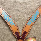 S544 NEW HILASON WESTERN LEATHER HORSE BREAST COLLAR TAN W/ TURQUOISE HAND PAINT