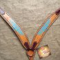 S544 NEW HILASON WESTERN LEATHER HORSE BREAST COLLAR TAN W/ TURQUOISE HAND PAINT