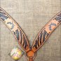S570 HILASON WESTERN LEATHER HORSE BREAST COLLAR TAN BLACK HAND PAINT CROSS GUN