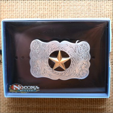 M&F WESTERN NOCONA GOLD STAR CUTOUT FLORAL BELT BUCKLE SILVER FINISHED