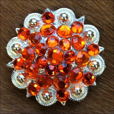 C29 SET OF 4 ORANGE CRYSTAL 1-1/4in BERRY CONCHO RHINESTONE SADDLE TACK