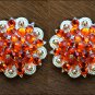 C29 SET OF 4 ORANGE CRYSTAL 1-1/4in BERRY CONCHO RHINESTONE SADDLE TACK