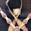 A502 HILASON WESTERN LEATHER HORSE ONE EAR HEADSTALL BREAST COLLAR TAN W/ CONCHO