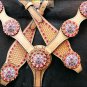 A502 HILASON WESTERN LEATHER HORSE ONE EAR HEADSTALL BREAST COLLAR TAN W/ CONCHO